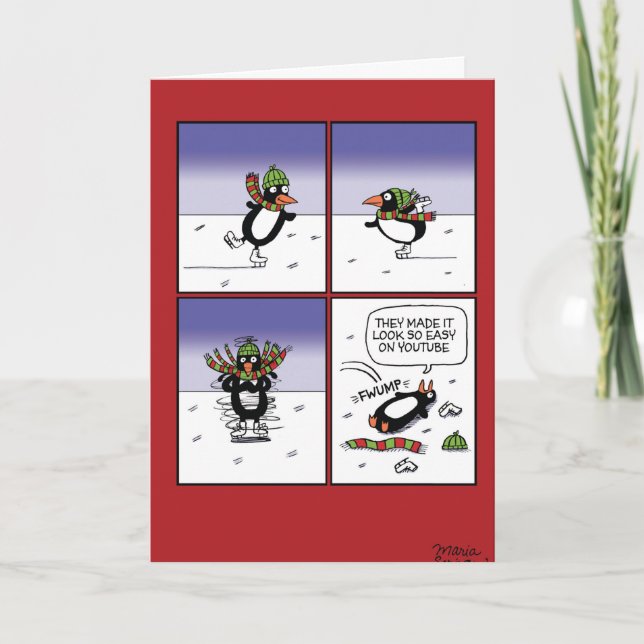 Skating Penguin Christmas Funny Card (Front)