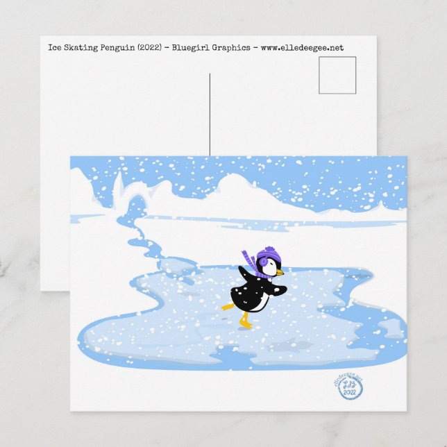 Skating Penguin Christmas Holiday Postcard (Front/Back)