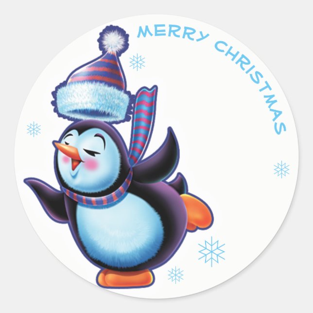 Skating penguin Christmas label sticker (Front)
