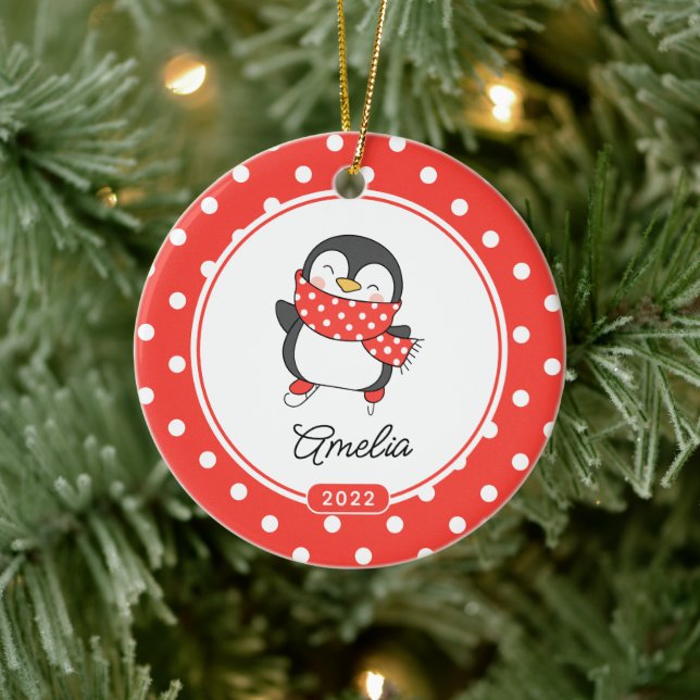 Skating Penguin Girls Christmas Ornament (Tree)