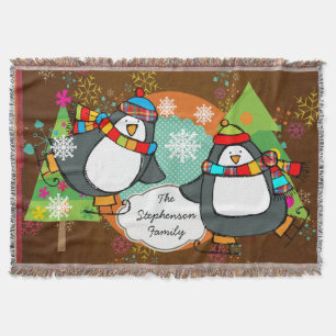 Skating Penguins and Christmas Trees Holiday Throw