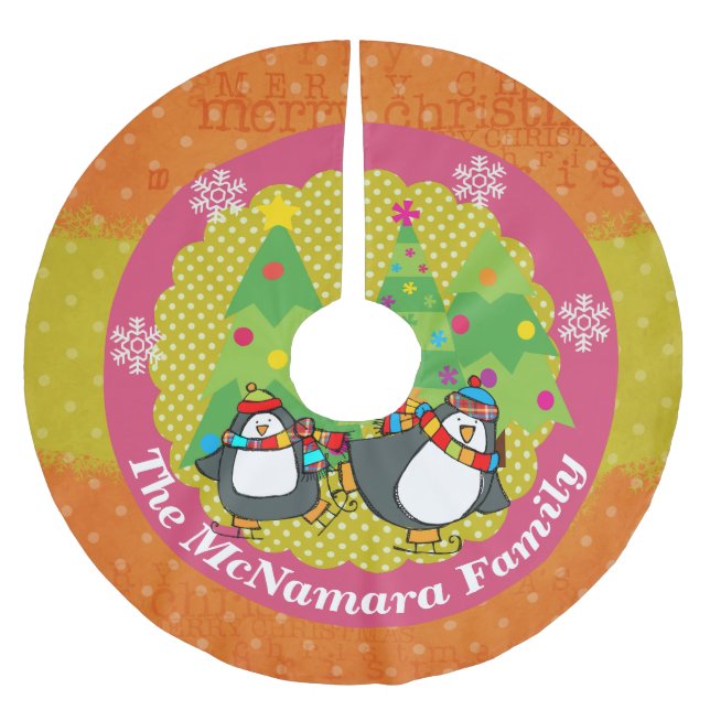 Skating Penguins And Christmas Trees Tree Skirt 4 (Front)