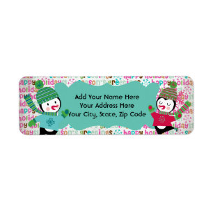 Skating Penguins Holiday Return Address Labels