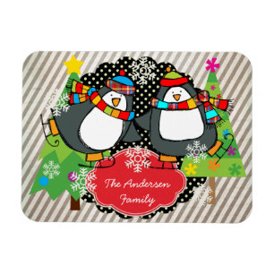 Skating Penguins Personalized Holiday Flexi Magnet