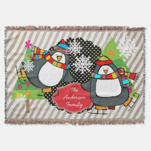 Skating Penguins Personalized Holiday Throw Blanket