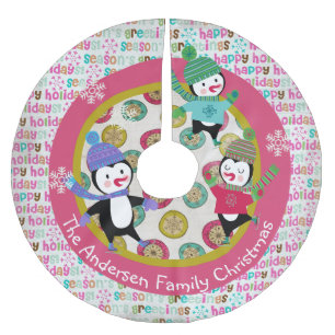 Skating Penguins Personalized Holiday Tree Skirt 4
