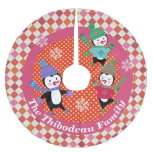 Skating Penguins Personalized Holiday Tree Skirt 5