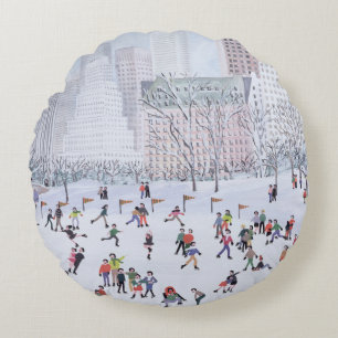 Skating Rink Central Park New York 1994 Round Pillow