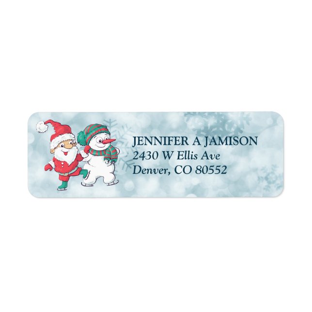 Skating Santa and Snowman Holiday Return Address (Front)