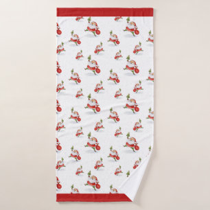 Skating Santa Cute Christmas Watercolor Pattern Bath Towel
