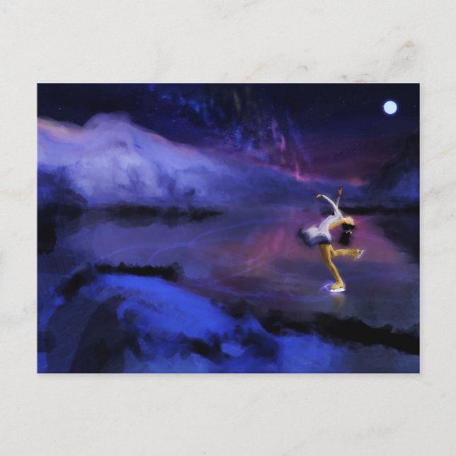 Skating Under the Northern Lights Postcard (Front)
