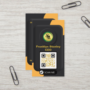 Skaymarts Black Yellow 3D Elegant QR Code Modern Business Card