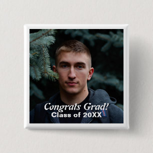 Skaymarts   Congrats Grad Photo Custom Pinback 2 Inch Square Button