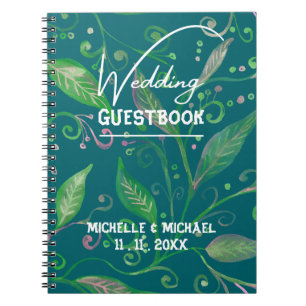 Skaymarts Elegant Green Floral Wedding Guest Notebook