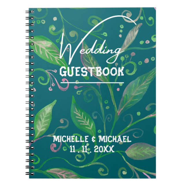 Skaymarts | Elegant Green Floral Wedding Guest Notebook (Front)