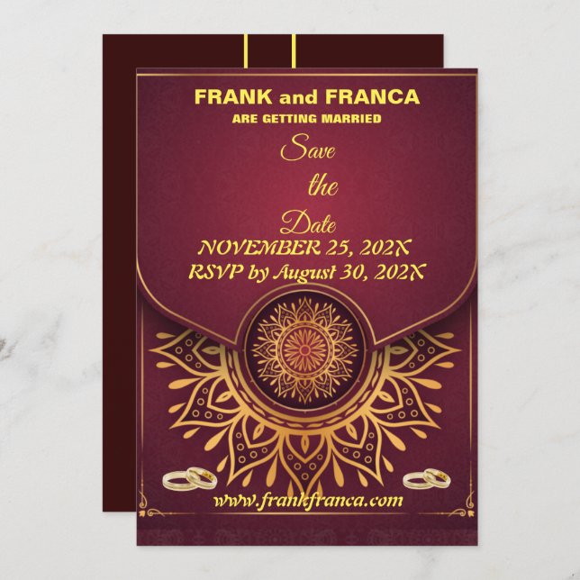 Skaymarts | Mandala Calligraphic Unique Script Sav Save The Date (Front/Back)