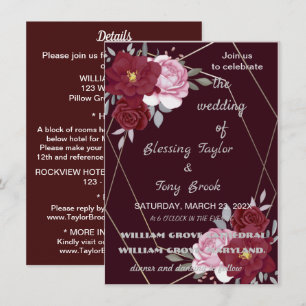 Skaymarts Maroon Elegant Calligraphic Wedding I Invitation