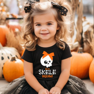 Skele Squad Bow Orange Halloween Family Matching  Baby T-Shirt