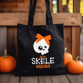 Skele Squad Bow Orange Halloween Trick or Treat Tote Bag