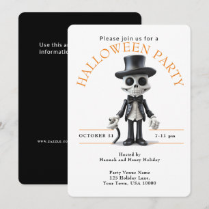 SKELEON IN TOP HAT HALLOWEEN Party Invitation