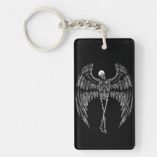 Skeletal Angel Wings in Black and White Keychain