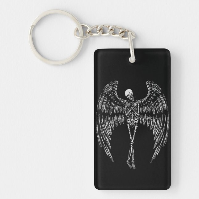Skeletal Angel Wings in Black and White Keychain (Front)