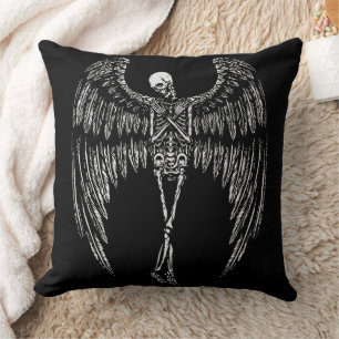 Skeletal Angel Wings in Black and White Throw Pillow