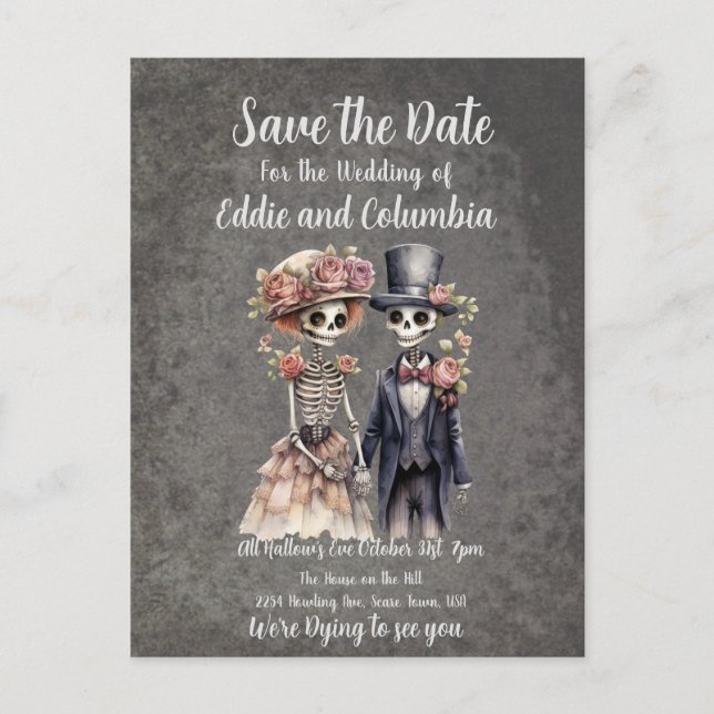 Skeletal Couple Save the Date Postcard (Front)
