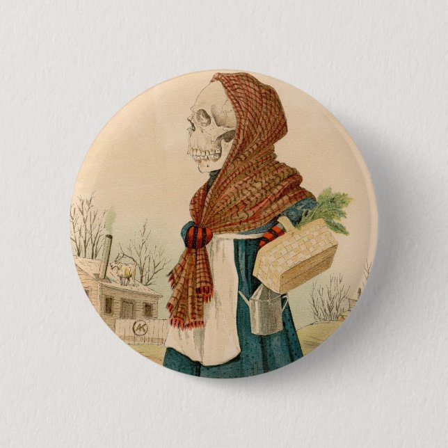 Skeletal Vegetable Lady 2 Inch Round Button (Front)