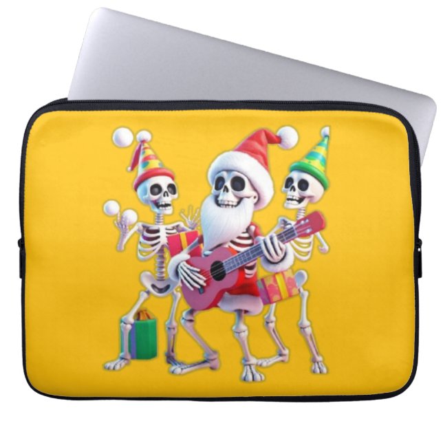 **Skeleton 3D Christm Santa Party – Funnyas Skelet Laptop Sleeve (Front)