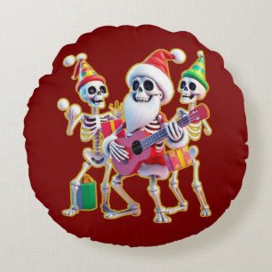 **Skeleton 3D Christm Santa Party – Funnyas Skelet Round Pillow