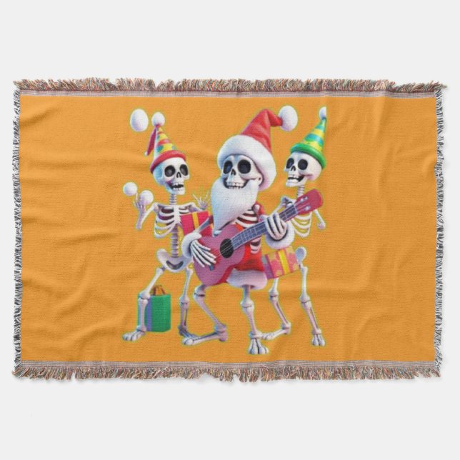 **Skeleton 3D Christm Santa Party – Funnyas Skelet Throw Blanket (Front)