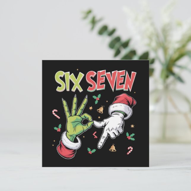 Skeleton 6 7 Christmas Six Seven Meme Xmas Holiday Card (Standing Front)