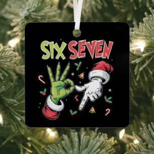 Skeleton 6 7 Christmas Six Seven Meme Xmas Metal Ornament