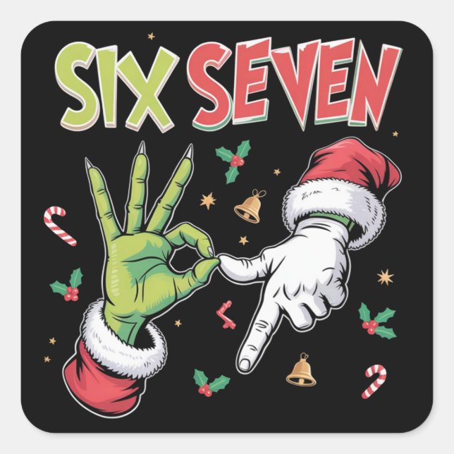 Skeleton 6 7 Christmas Six Seven Meme Xmas Square Sticker (Front)