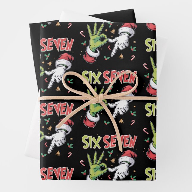 Skeleton 6 7 Christmas Six Seven Meme Xmas Wrapping Paper Sheet (In situ)