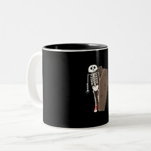 Skeleton and Coffin Halloween Design Two-Tone Coffee Mug