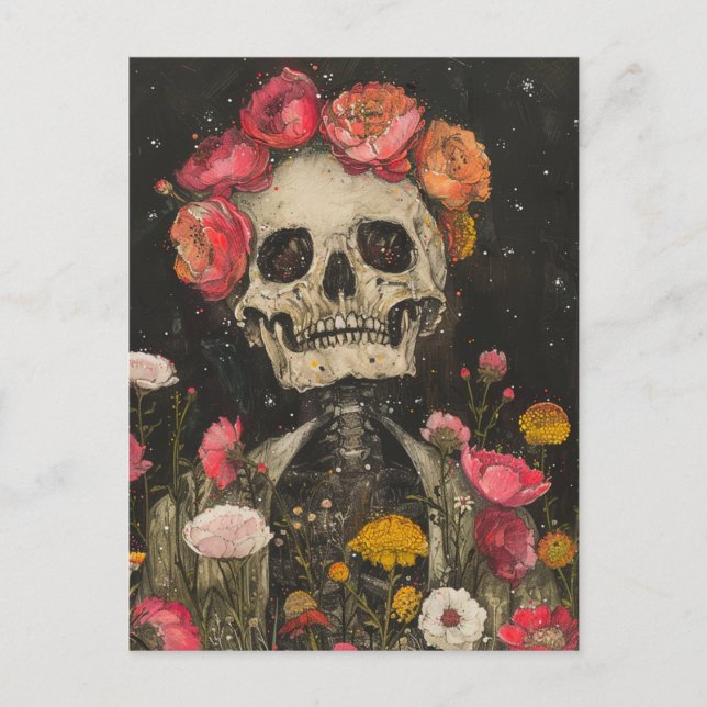 Skeleton and Flowers Postcard (Front)