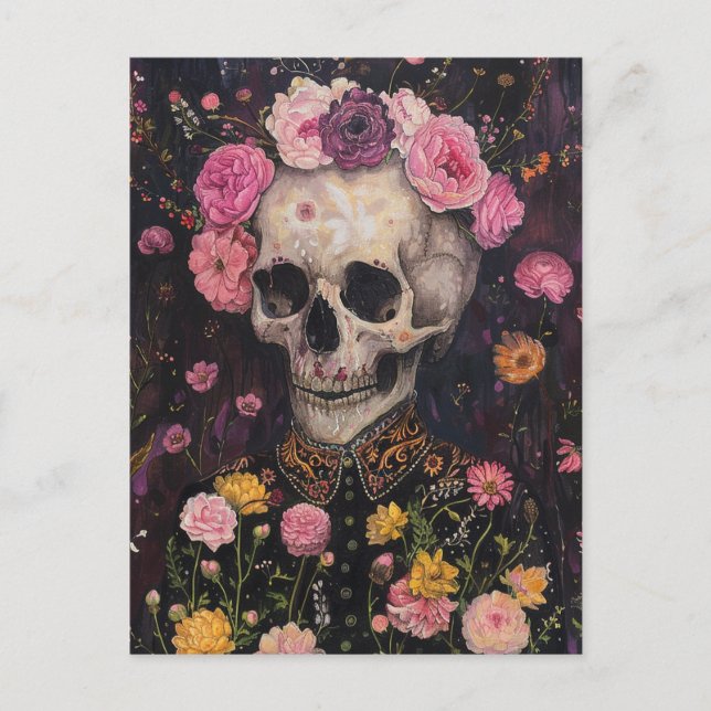 Skeleton and Flowers Postcard (Front)