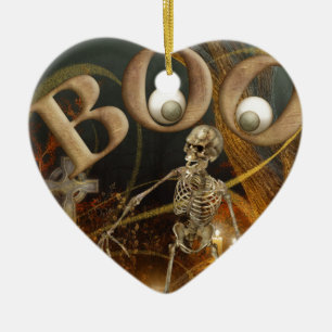 Skeleton and Grave Halloween Ceramic Ornament