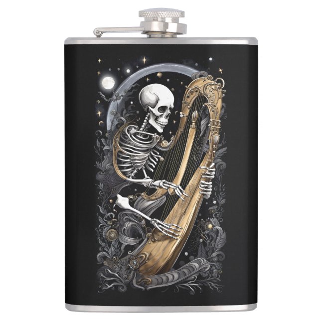Skeleton and Harp I Hip Flask (Front)