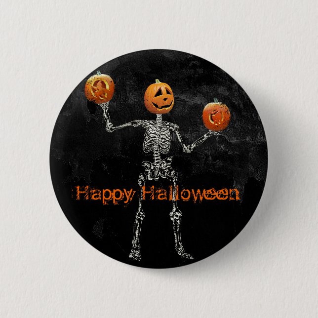Skeleton and  Jack O' Lanterns 2 Inch Round Button (Front)