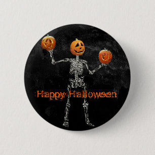 Skeleton and Jack O' Lanterns 2 Inch Round Button