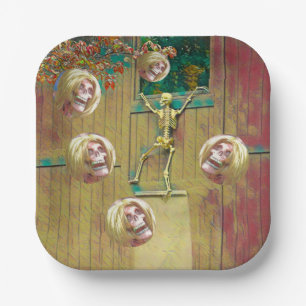 Skeleton and  Mocking Heads Halloween Paper Plate