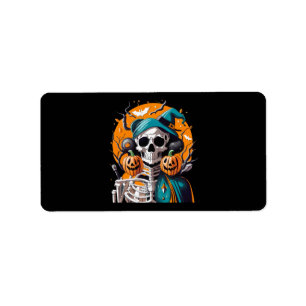 Skeleton and pumpkin label