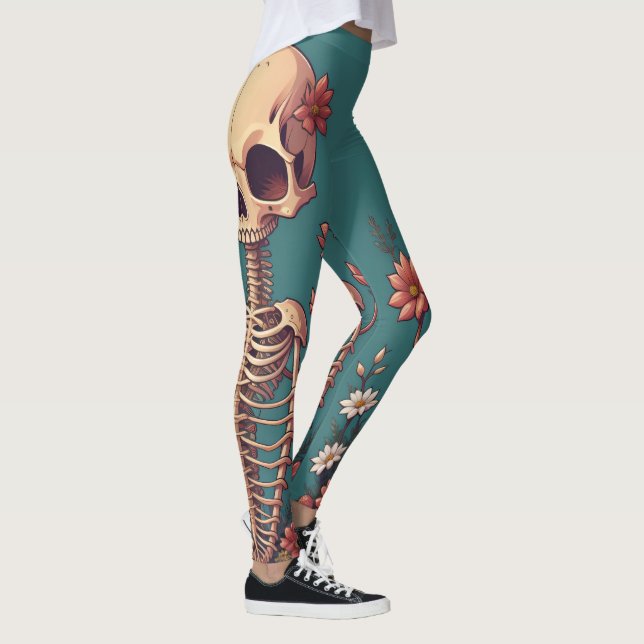 Skeleton Art Halloween Skull Ribcage Grateful Dead Leggings (Right)