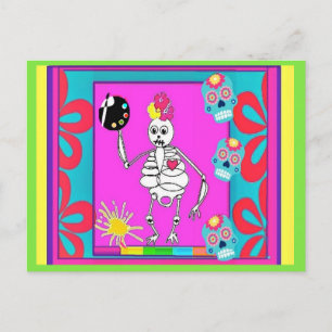 Skeleton Artist, Day of the Dead, Art Postcard