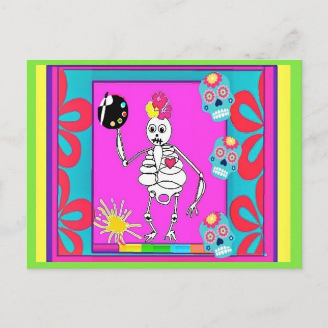Skeleton Artist, Day of the Dead, Art Postcard (Front)