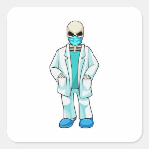 Skeleton as Doctor with Face mask Square Sticker