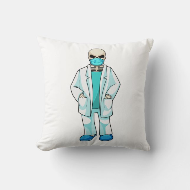 Skeleton as Doctor with Face mask Throw Pillow (Front)